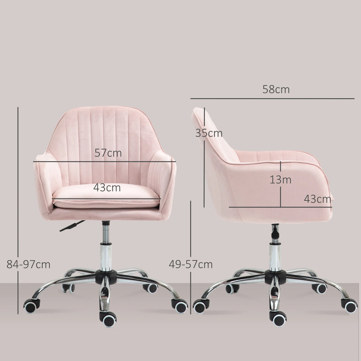 HOMCOM Velvet-Feel Tub Office Chair, with Seat Cushion - Pink