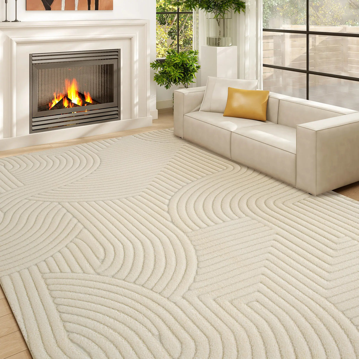 HOMCOM Modern Geometric Rug, Thick Plush, Non-Slip, 160 x 120 cm Cream, Living Room/Bedroom/Office