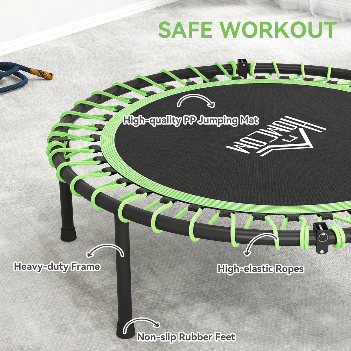 HOMCOM Mini Round Steel Frame Trampoline w/ Adjustable Handle, Green