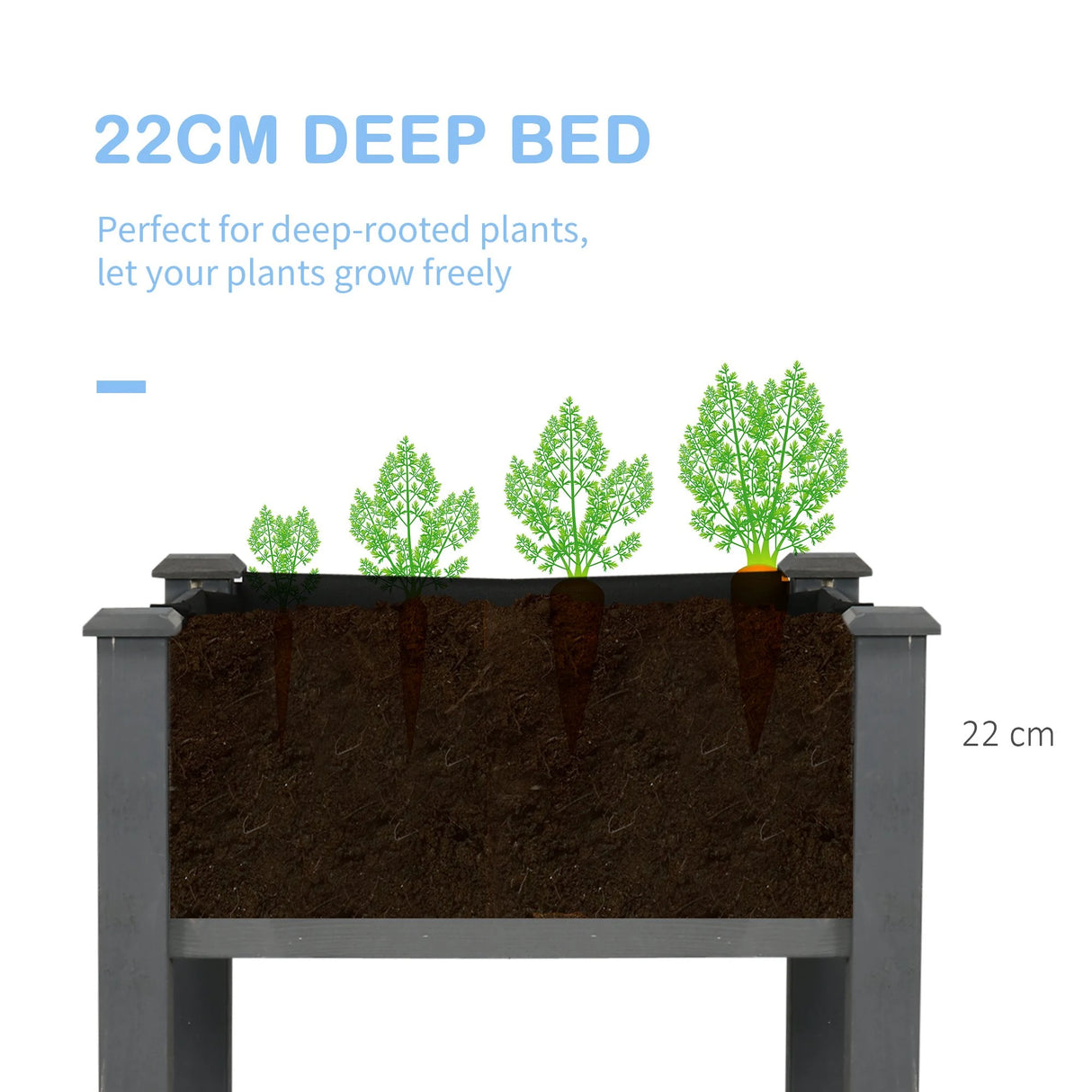 Outsunny Raised Bed for Garden, Wooden Elevated Planter Box with Bed Liner, for Flower Vegetable Herb, Dark Grey