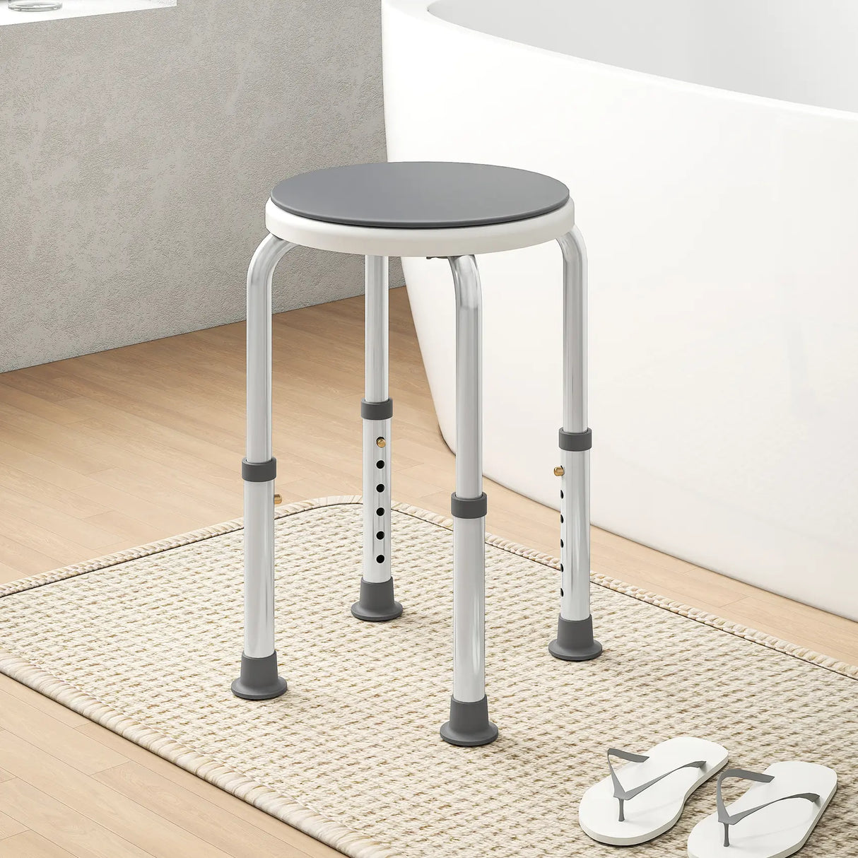 HOMCOM 360 Swivel Shower Chair, Height Adjustable Aluminium Shower Stool with Non-Slip Feet for Disabled, Elderly, Grey