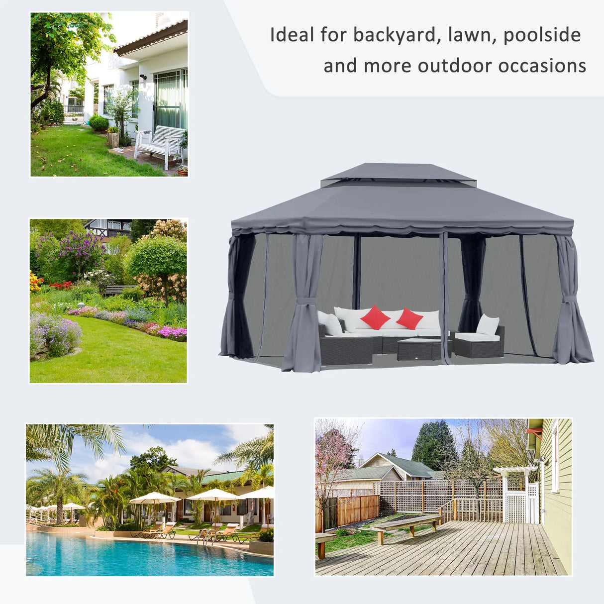 Outsunny 3 x 4m Aluminium Garden Gazebo, Marquee Canopy Shelter Pavilion Party Tent with Nets and Curtains for Garden and Deck, Dark Grey