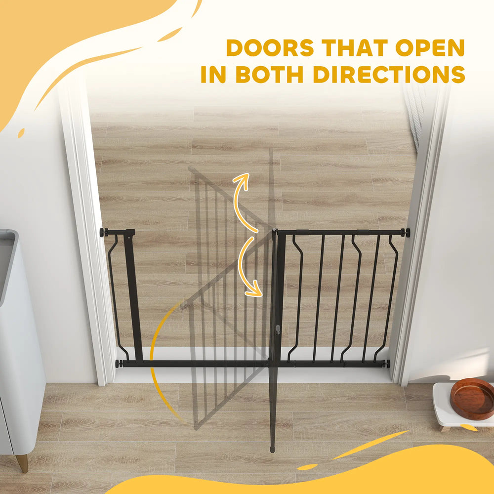 PawHut Wide Dog Safety Gate, with Door Pressure, for Doorways, Hallways, Staircases - Black