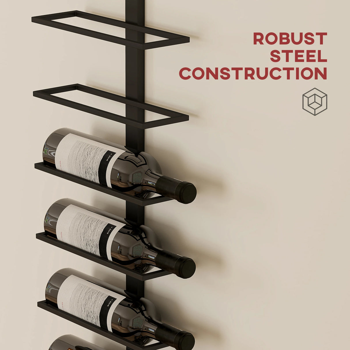 HOMCOM Wine Rack, Wall Mounted, 10 Tier Metal Wine Display Rack, Storage Holder for Kitchen, Dining Room, Bar, Cellar, Black