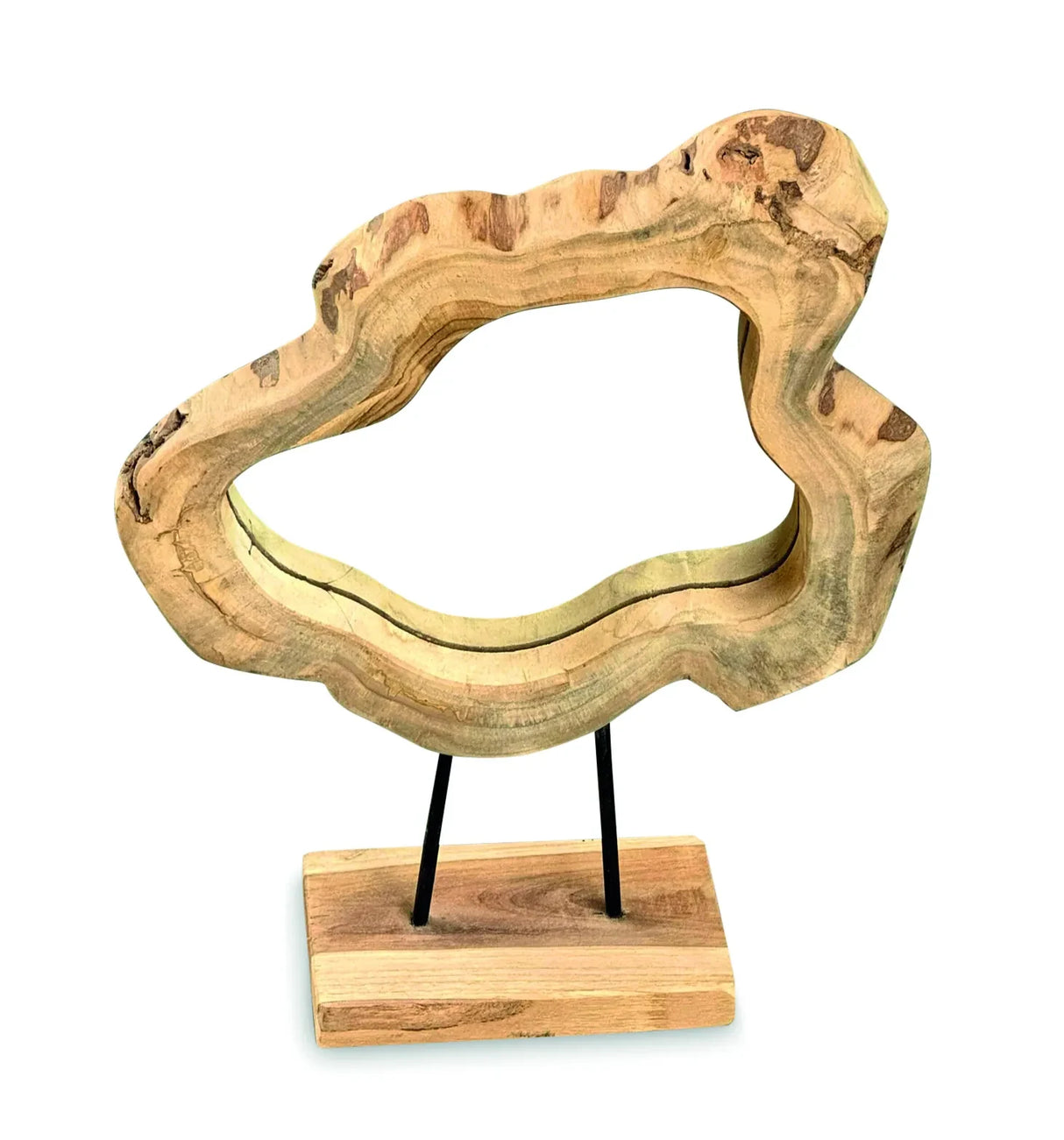 TEAK TREE SLICE MIRROR ON STAND SMALL