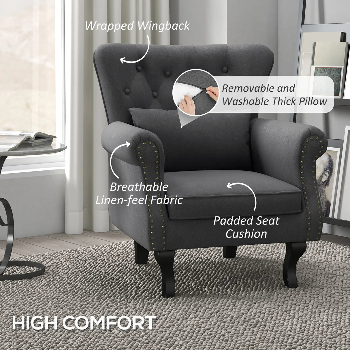 HOMCOM Chesterfield-Style Accent Chair - Grey