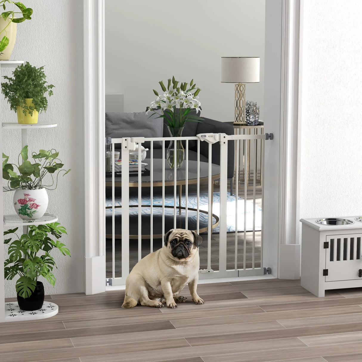 PawHut Adjustable Safety Gate w/ One Extensions, Four Adjustable Screws, White