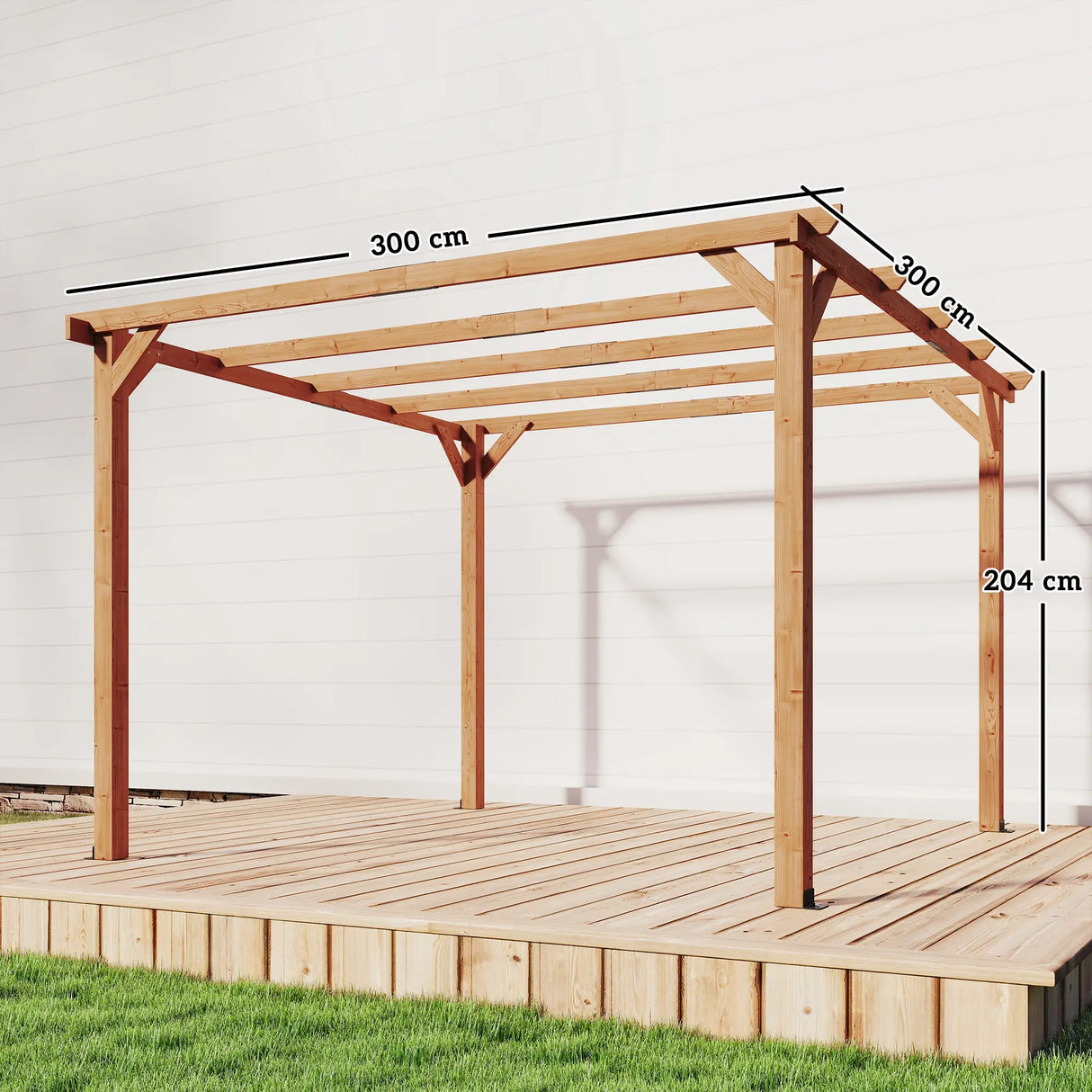 Outsunny 3 x 3 m Wooden Pergola Kit, Garden Pergola Gazebo Grape Trellis with Triangle Supports, 5 Beams, Maple Wood-effect