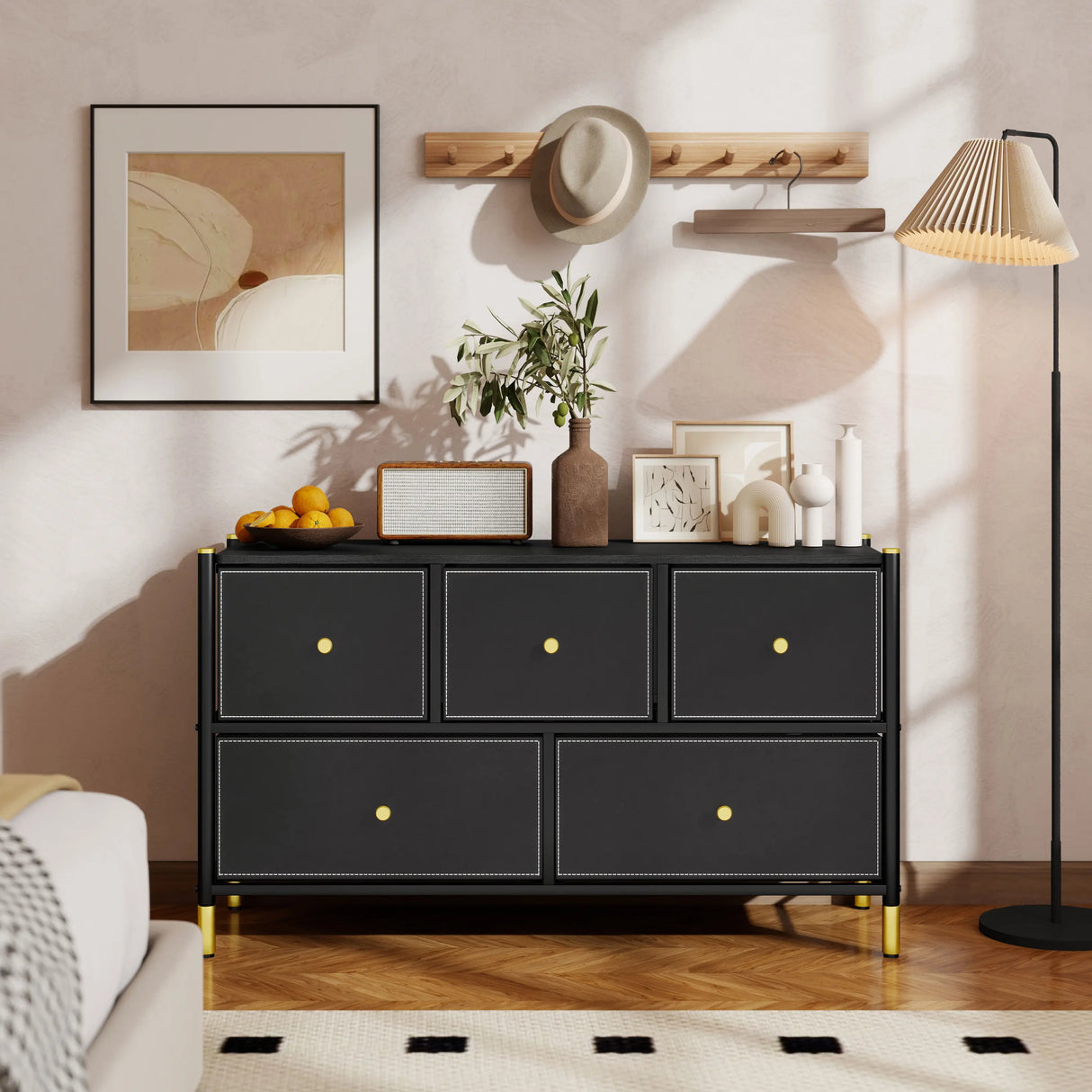 HOMCOM Faux Leather Front Chest of Drawers - Black