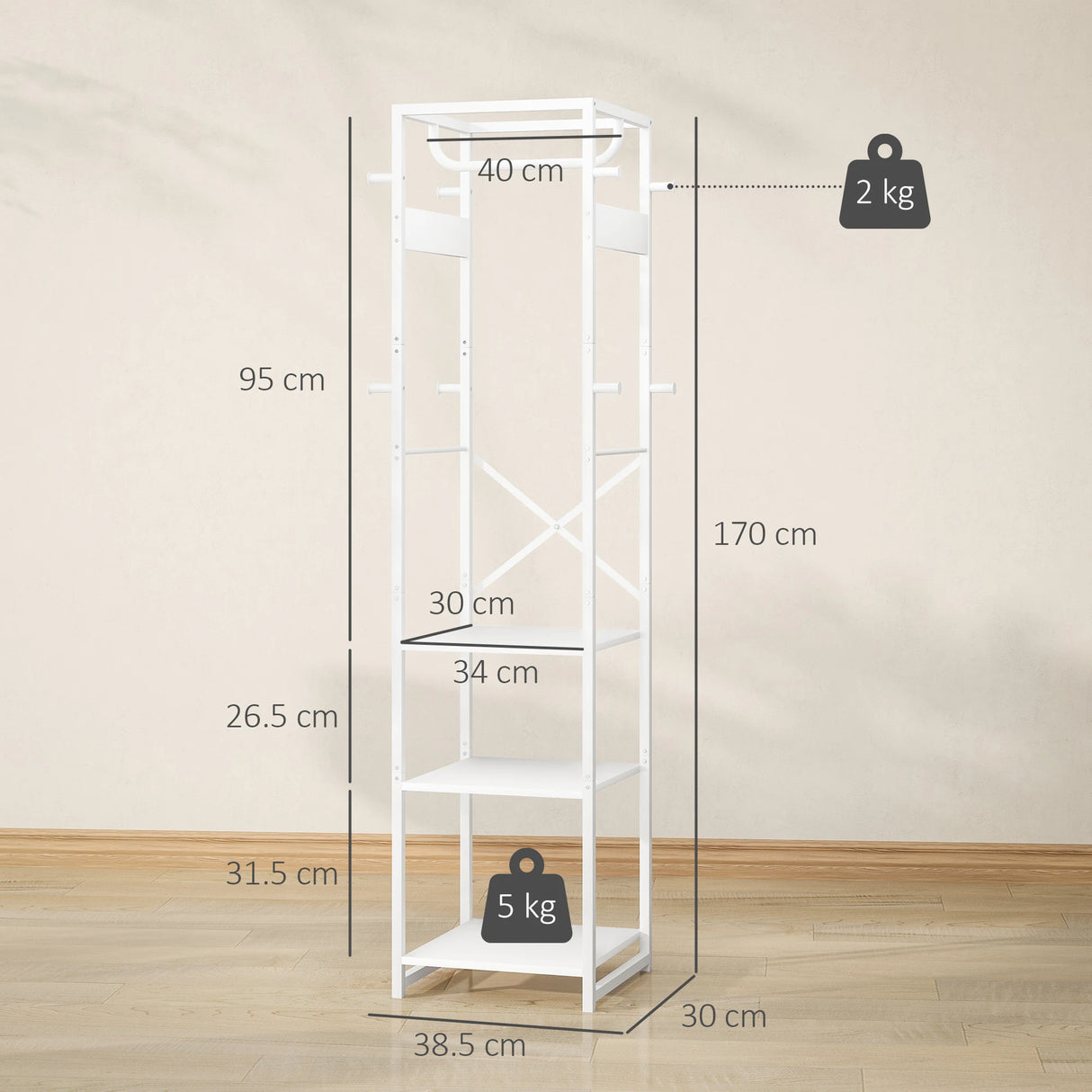 HOMCOM Multi-Storage Clothes Rack - White