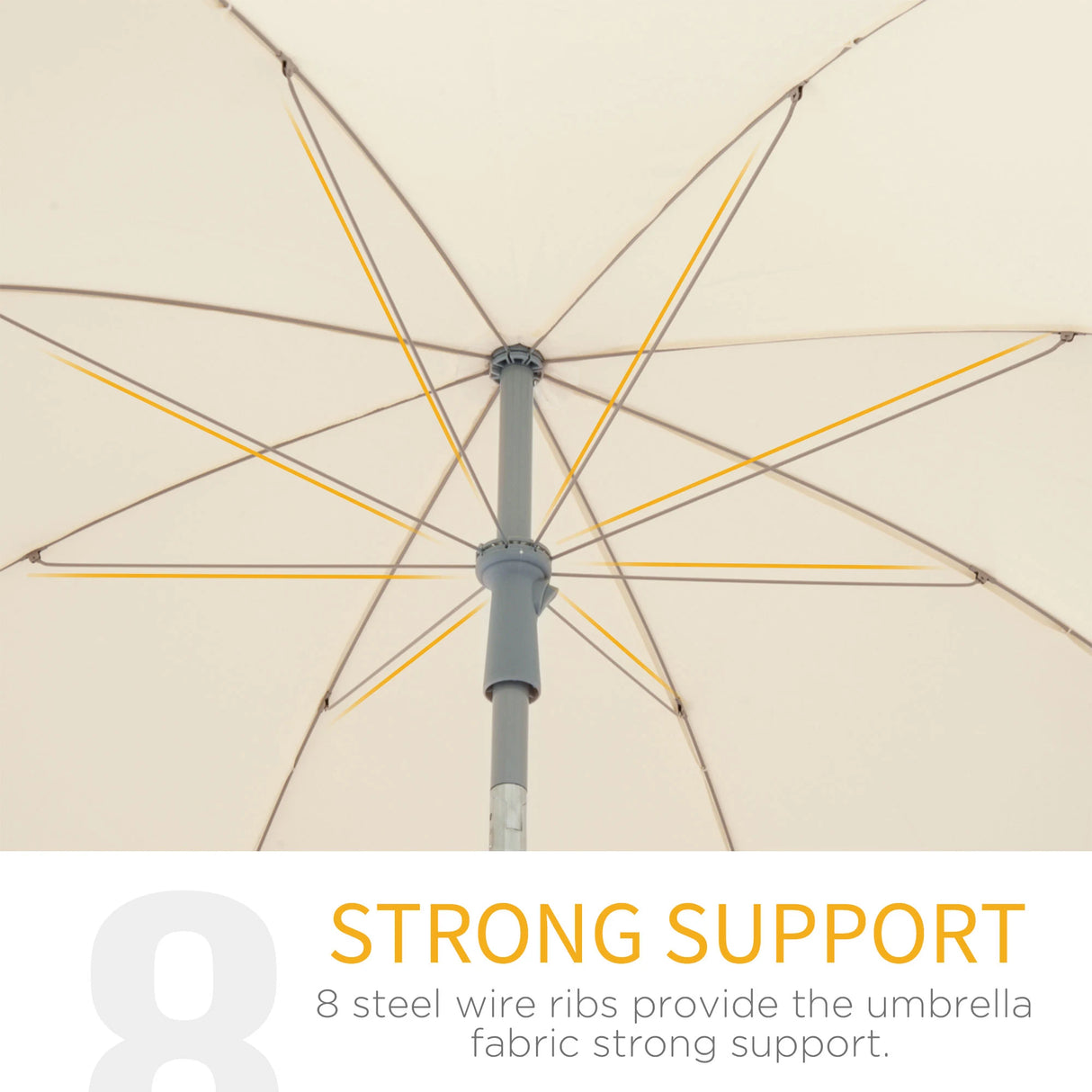 Outsunny 2.2m Beach Umbrella, Portable Parasol with Tilting Function, Outdoor Sunshade Shelter with 8 Ribs for Garden, Pool and Patio, Cream White