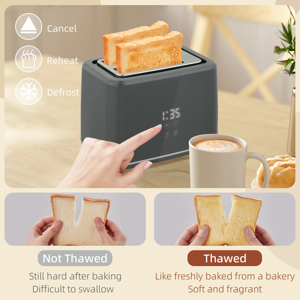 HOMCOM Digital Stainless Steel Kettle and Toaster Set, 1.5L 3000W Fast Boil Kettle, 2 Slice Toaster with 7 Level Browning Controls, Defrost, Reheat, Keep Warm, Crumb Tray and LED Touch Display, Grey