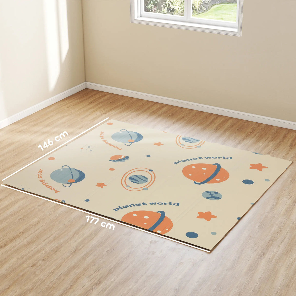 AIYAPLAY Space-Themed Baby Plat Mat Double Sided, Foldable, Water-Resistant for Outdoor/Indoor, 177 x 146 x 1.5cm