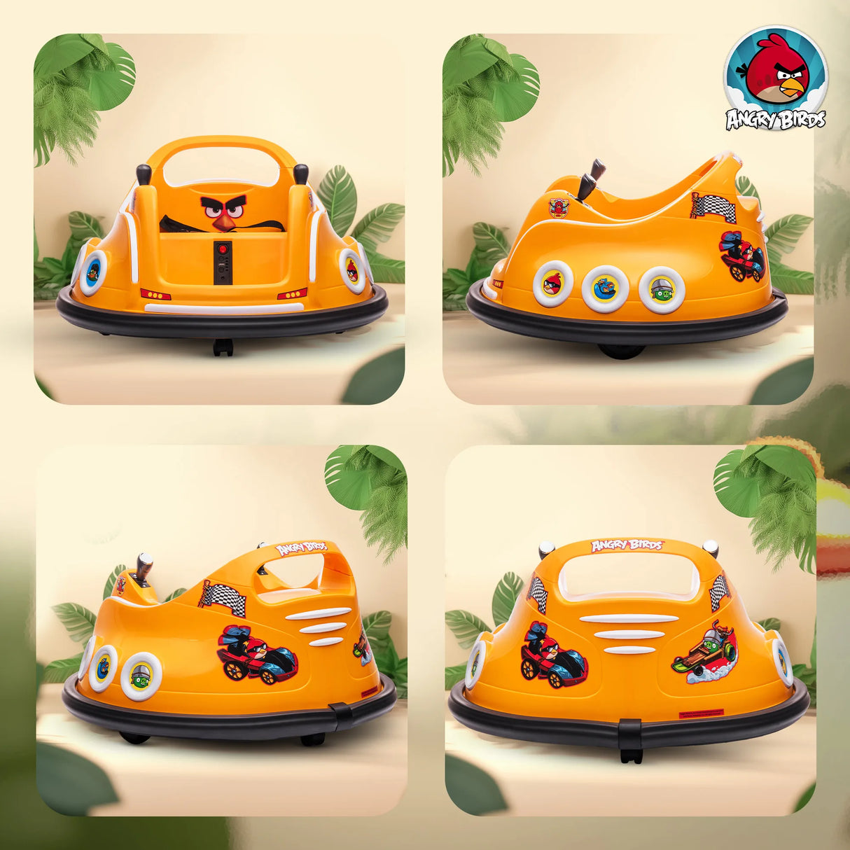 AIYAPLAY Angry Bird Licensed Waltzer Car, 12V Kids Bumper Car w/ Joysticks, Remote, Music LED Lights, Orange