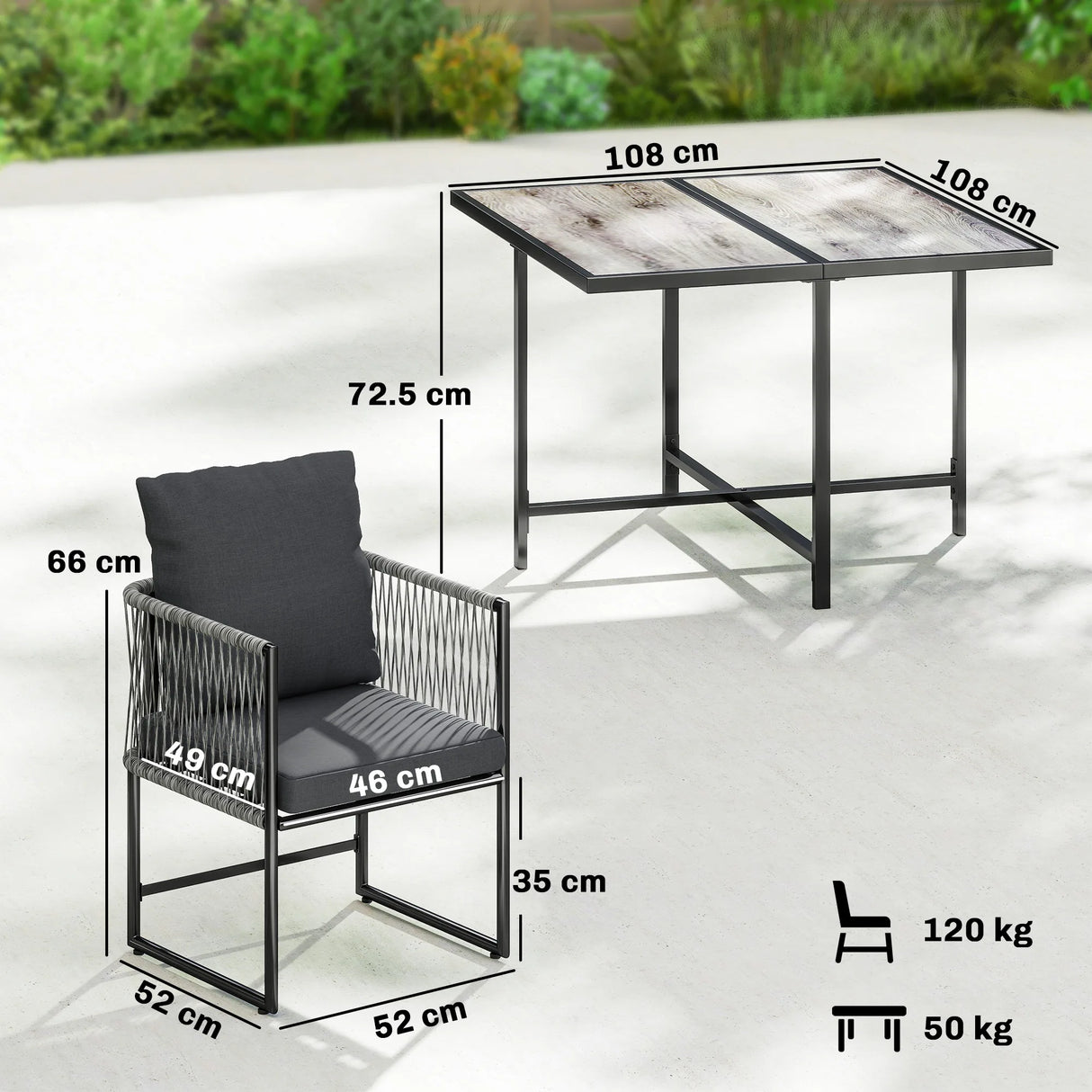 Outsunny 4-Seater Garden Dining Set, Rattan Outdoor Furniture with Space-Saving Chairs and Thick Cushions for Patio Balcony Black