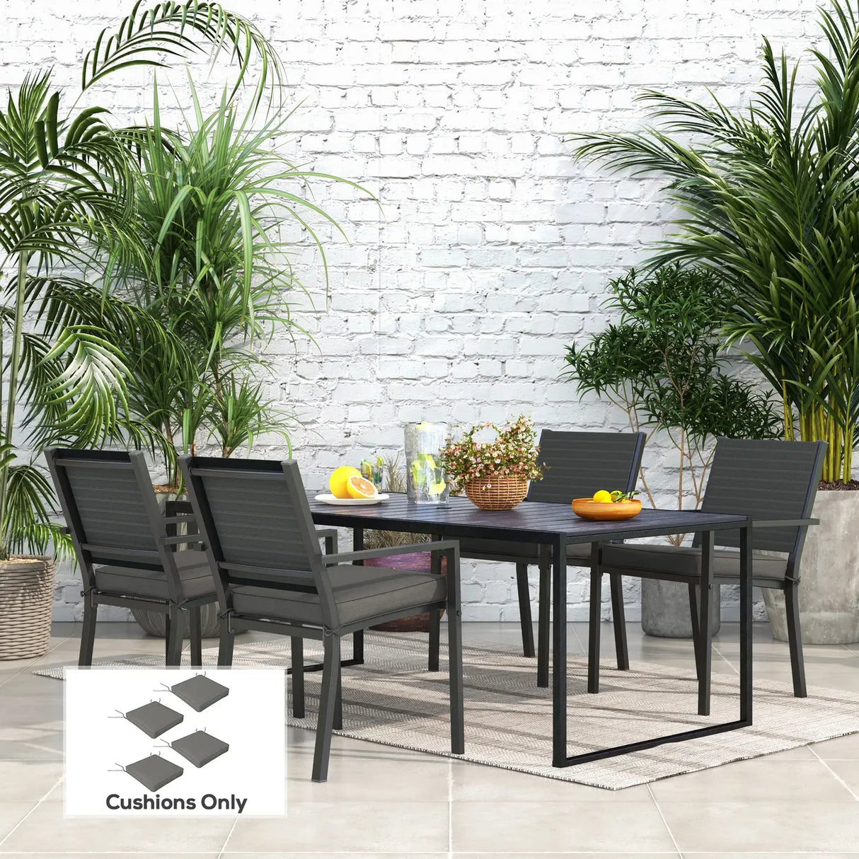 Outsunny 4-Piece Seat Cushions Pillow Replacement, Patio Chair Cushions Set with Ties for Indoor Outdoor, Charcoal Grey