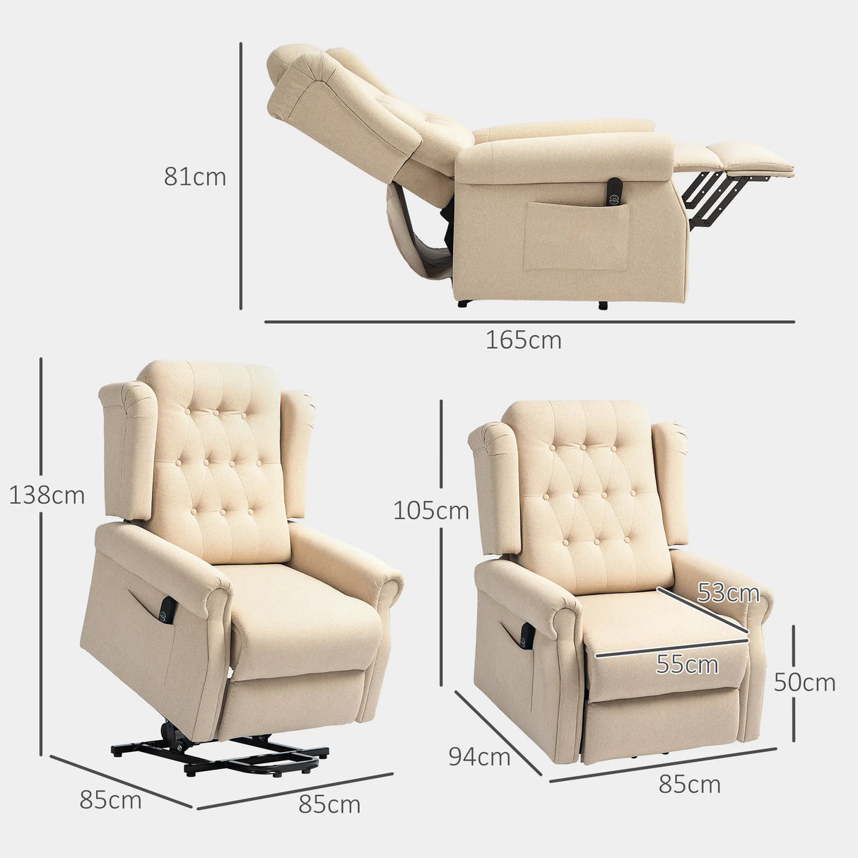 HOMCOM 45 Lifting Riser and Recliner Armchair - Beige