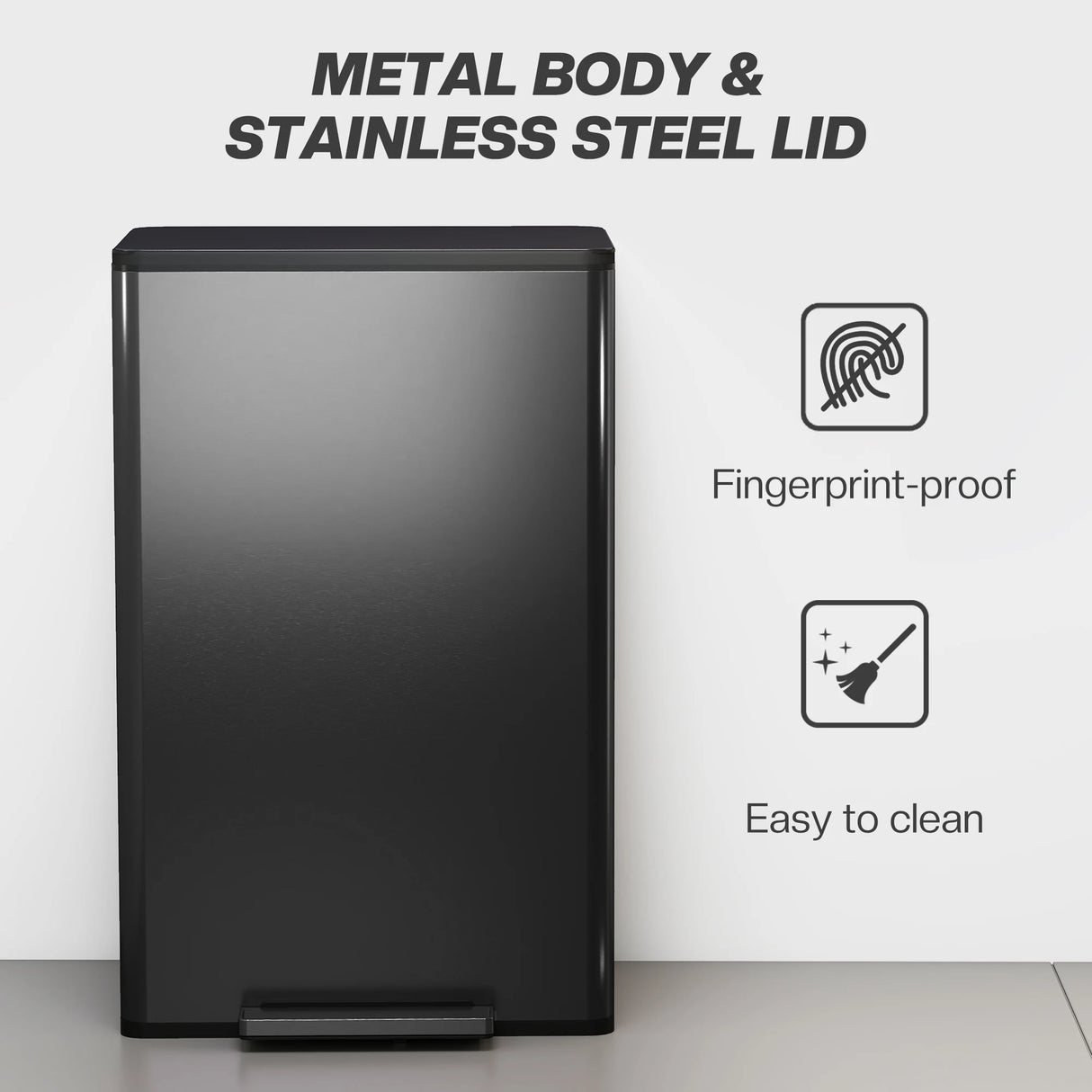 HOMCOM 45L Kitchen Bin, Pedal Bin with Soft-Close and Stay-Open Lid, Removable Inner Bucket, Odor Control for Kitchen, Office