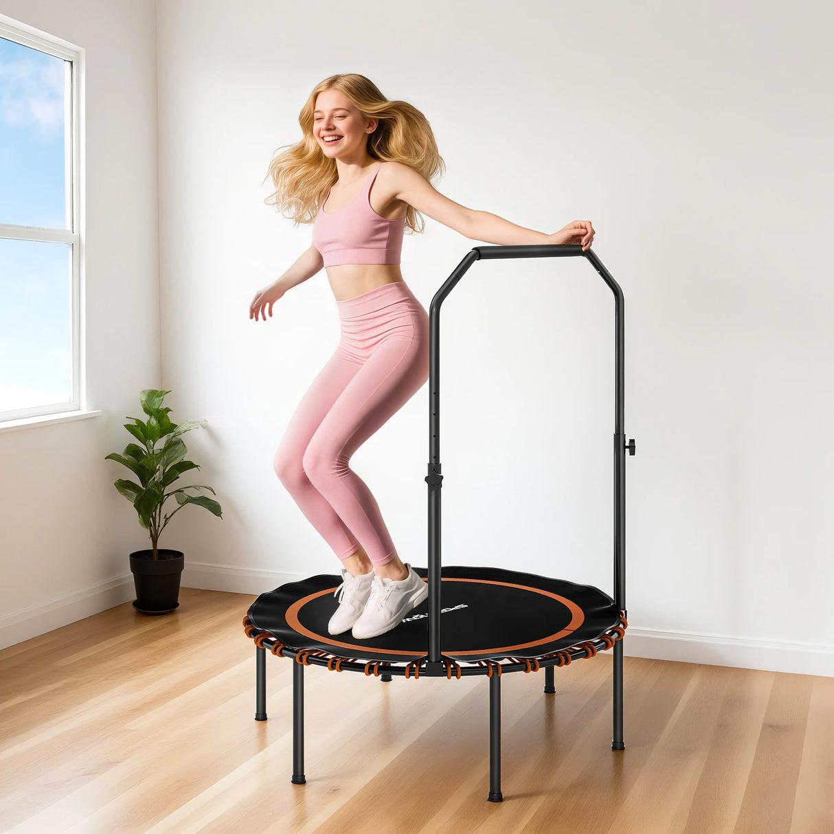 SPORTNOW 40" Foldable Fitness Trampoline Rebounder with Handle, Orange