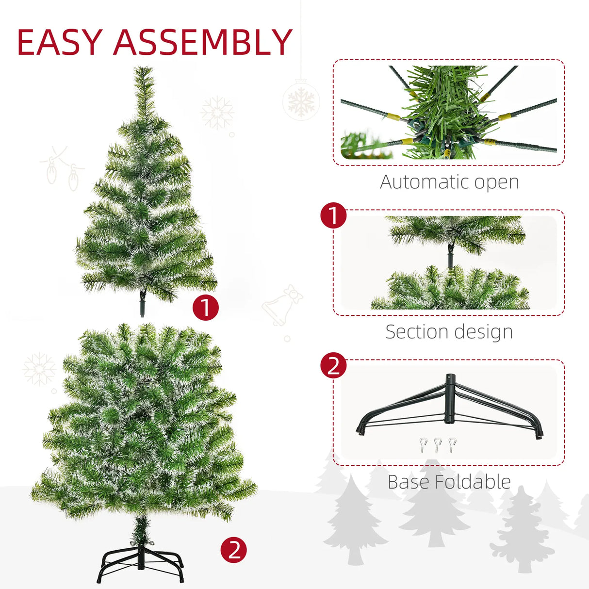 HOMCOM 5FT Indoor Christmas Tree Artificial Decoration Xmas Gift with Metal Stand Branch Tips