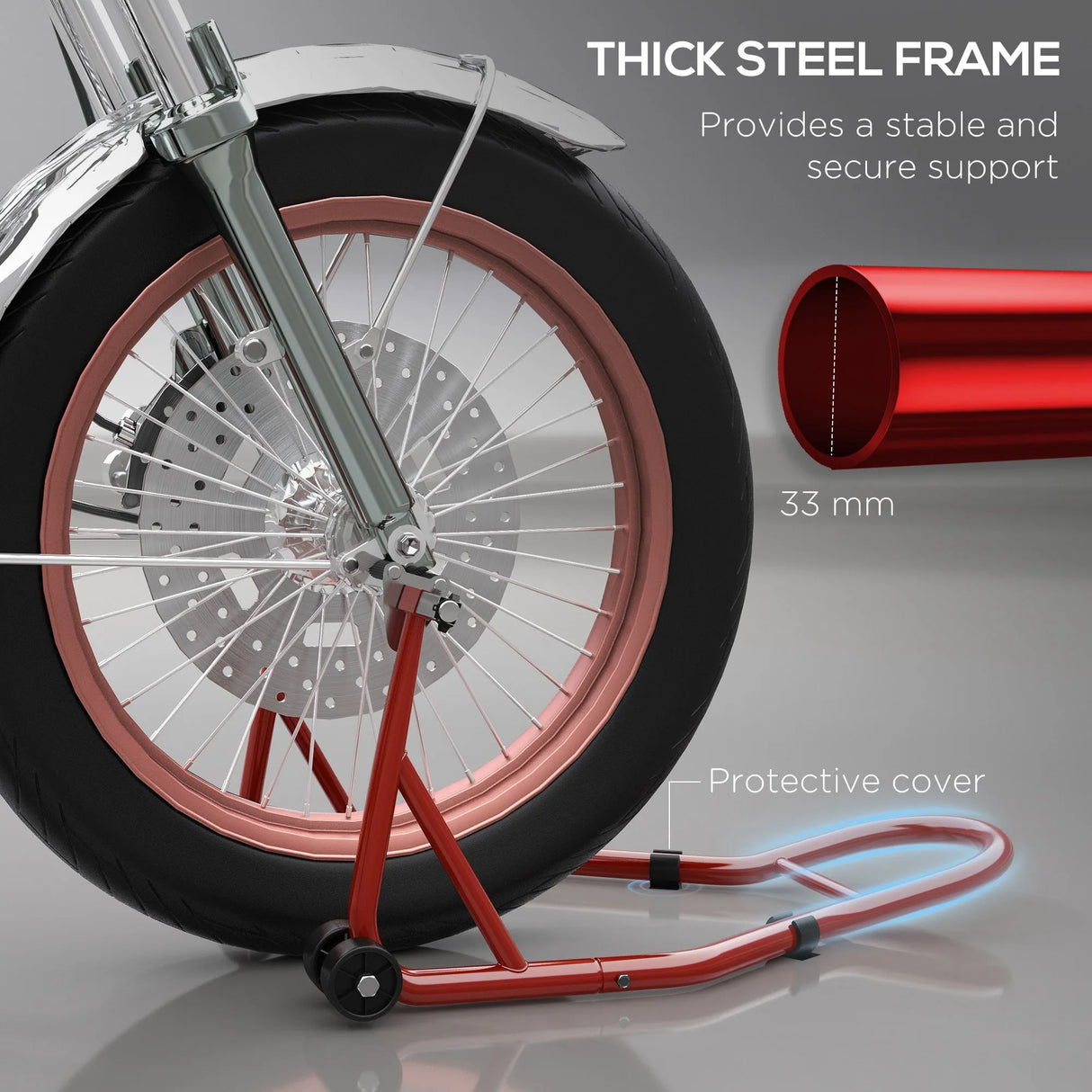 HOMCOM Front Motorcycle Paddock Stand Motorbike Stand with Anti-Slip Mat, U-Shaped and L-Shaped Adapters, 200 kg Capacity, for 18", 17" and 10" Tyre, Red