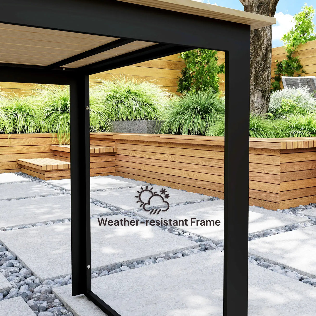 Outsunny Garden Table for 6 People, 175 x 78 x 75 cm Rectangle Outdoor Dining Table with Slatted Top, Metal Frame, for Balcony, Deck, Teak