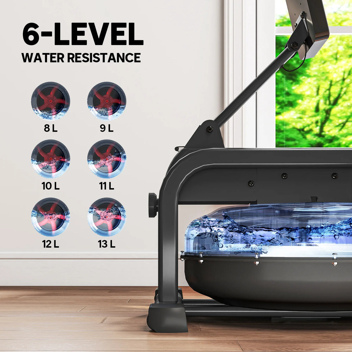 SPORTNOW Water Rowing Machine with Wheels, Vertical Storage, Adjustable Resistance, for Strength, Cardio Training