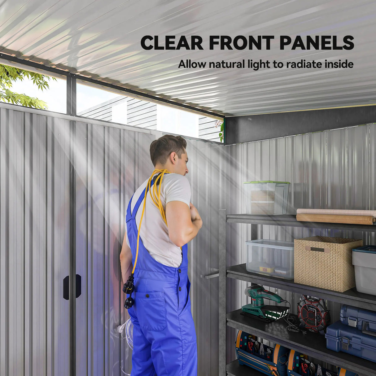 Outsunny Garden Metal Storage Shed House Hut Gardening Tool Storage w/ Tilted Roof and Ventilation 8.5 x 6ft, Grey