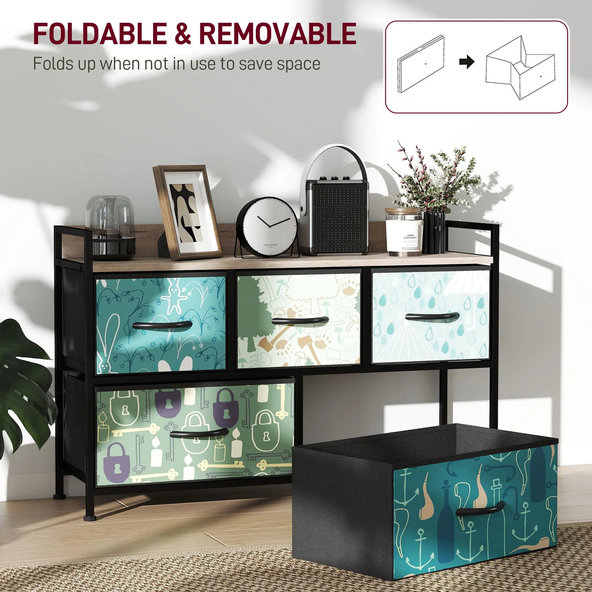 HOMCOM 5-Drawer Chest of Drawers - Blue