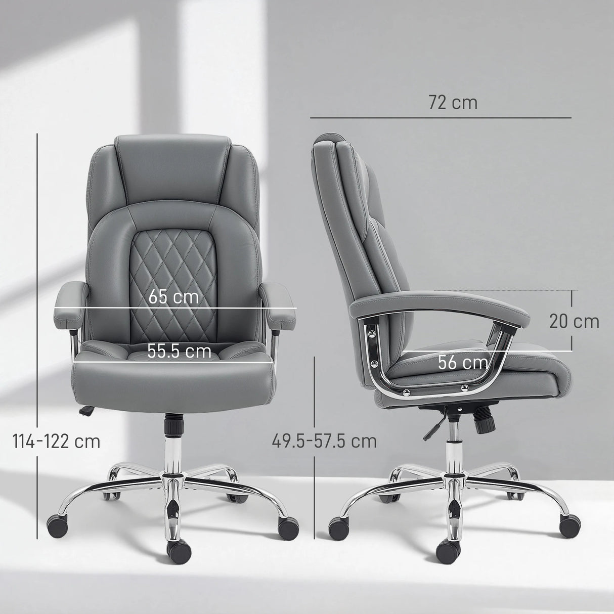 HOMCOM Big and Tall Office Chair 180kg with Spring Cushion, PU Leather - Grey