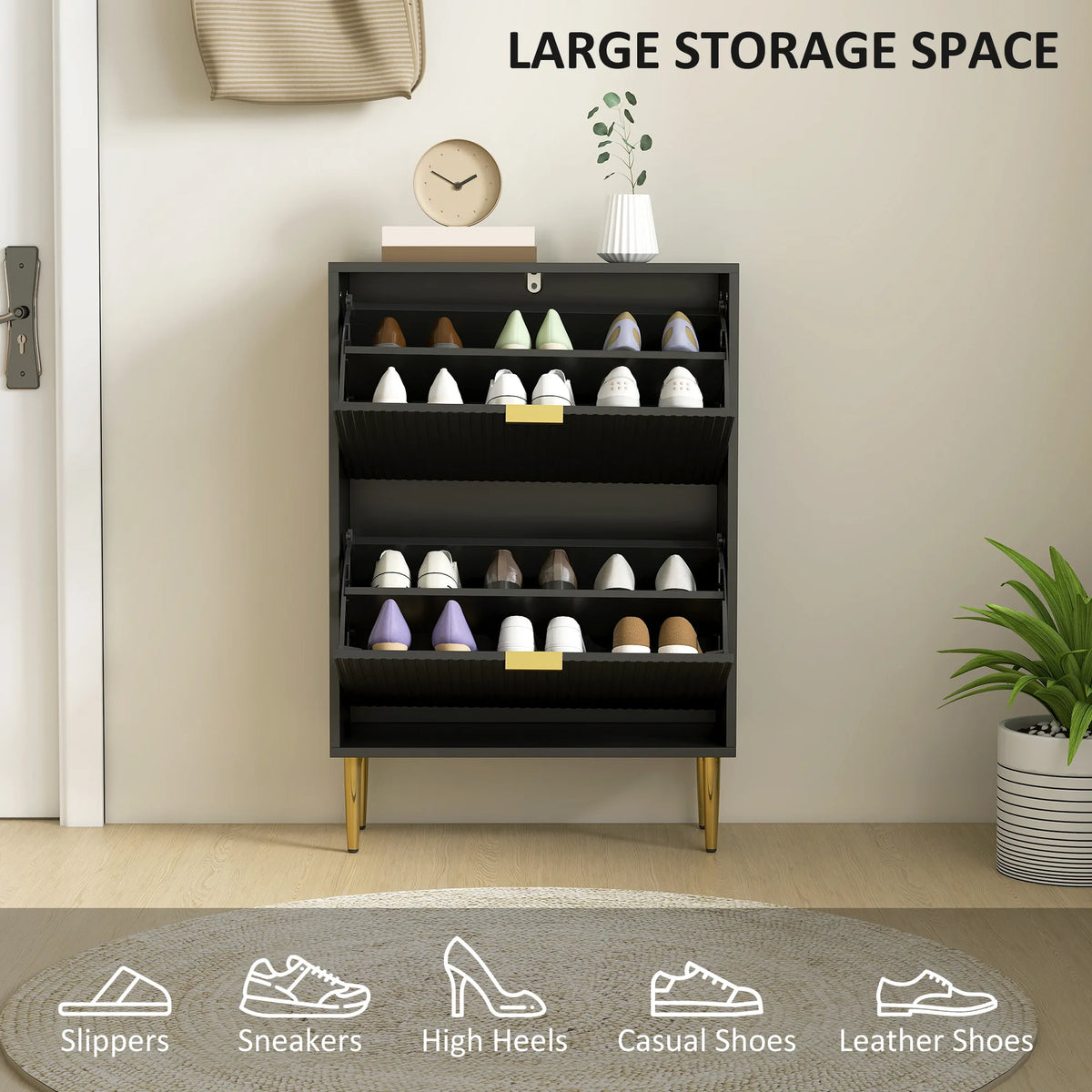 HOMCOM Elegant Two-Drawer Shoe Cabinet - Black