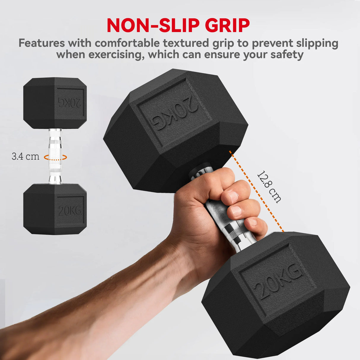 HOMCOM 20KG Single Rubber Hex Dumbbell Portable Hand Weights Dumbbell Home Gym
