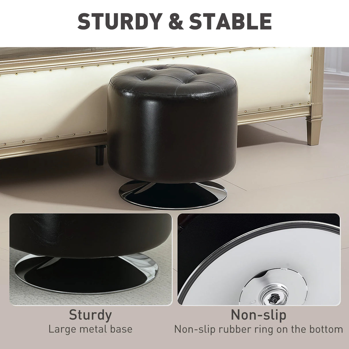 HOMCOM 360 Swivel Foot Stool Round PU Footstool with Thick Sponge Padding and Solid Steel Base, Brown