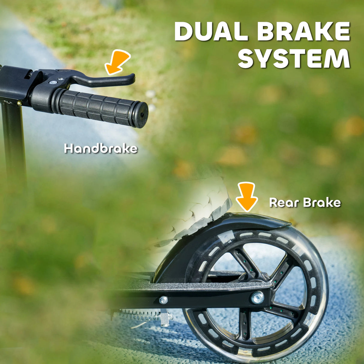 AIYAPLAY Scooter for Kids Aged 3-8 Years, with Adjustable Handle, Two Light Up Wheels, Handbrake, Rear Brake, Black