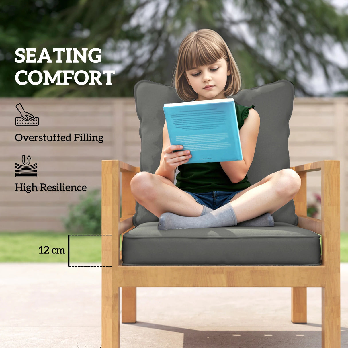 Outsunny Seat and Back Padded Cushion Set, CUSHION ONLY - Charcoal Grey