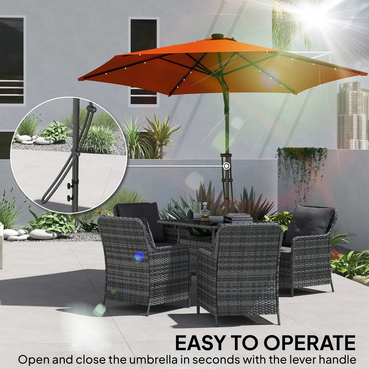 Outsunny 3(m) Solar LED Cantilever Parasol - Orange