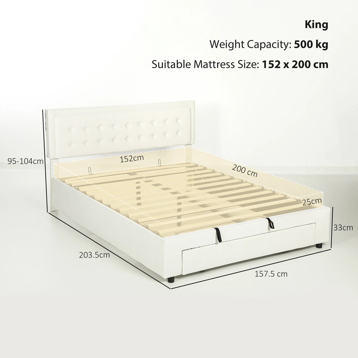 HOMCOM King Size Ottoman Bed Frame, with Front Drawer - Cream