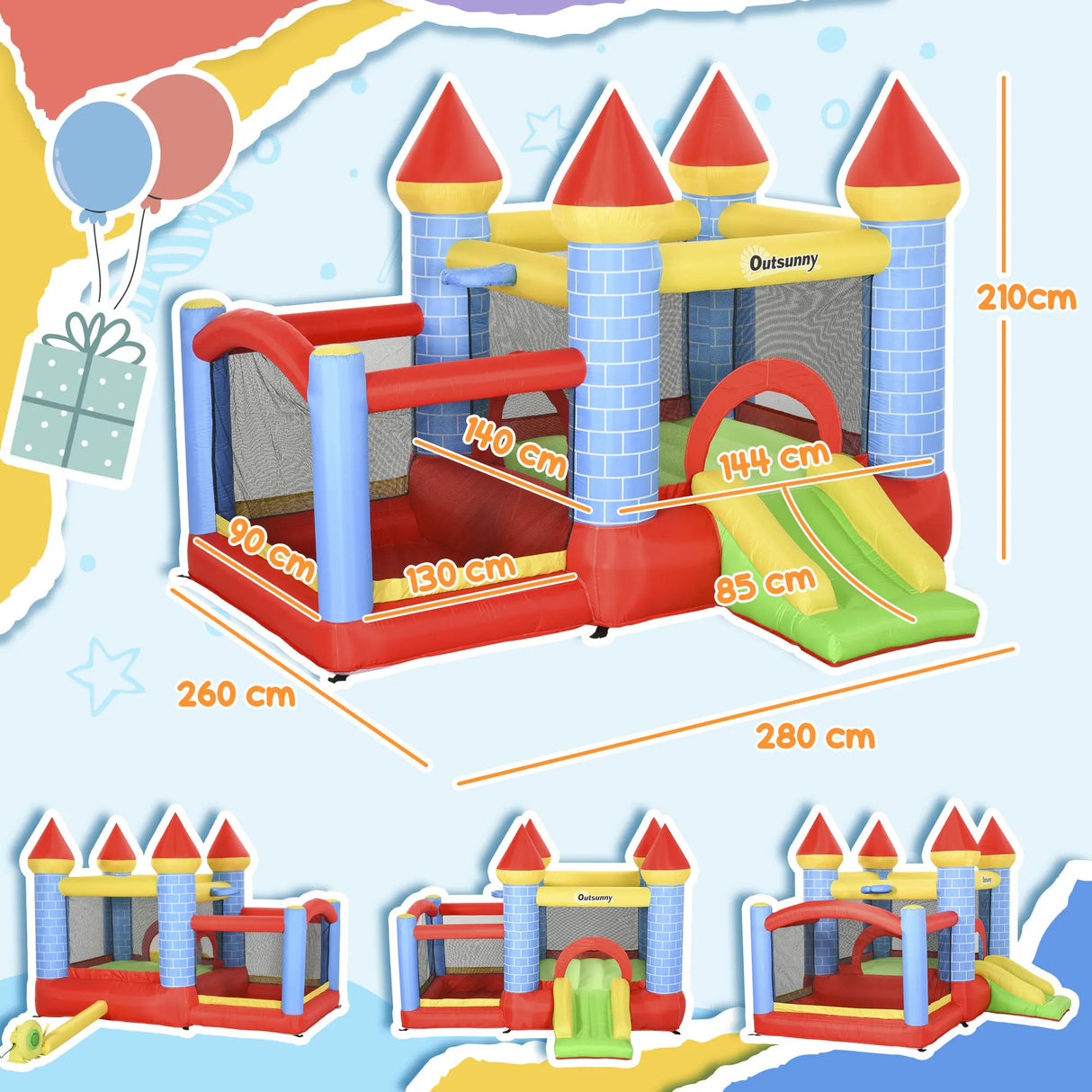 Outsunny Kids Bounce Castle Inflatable Trampoline Slide Pool Basket for Kids Age 3-10, 3 x 2.75 x 2.1m