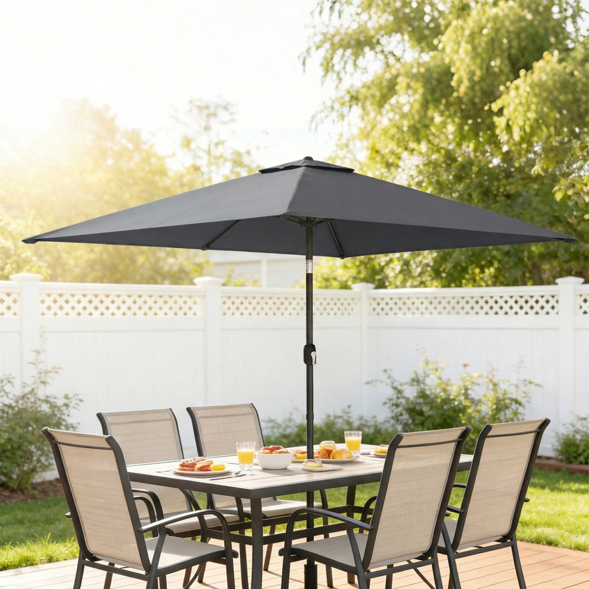 Outsunny Garden Parasol, Parasol Umbrella with Crank Handle, Tilt Function, Polyester Canopy, Dark Grey