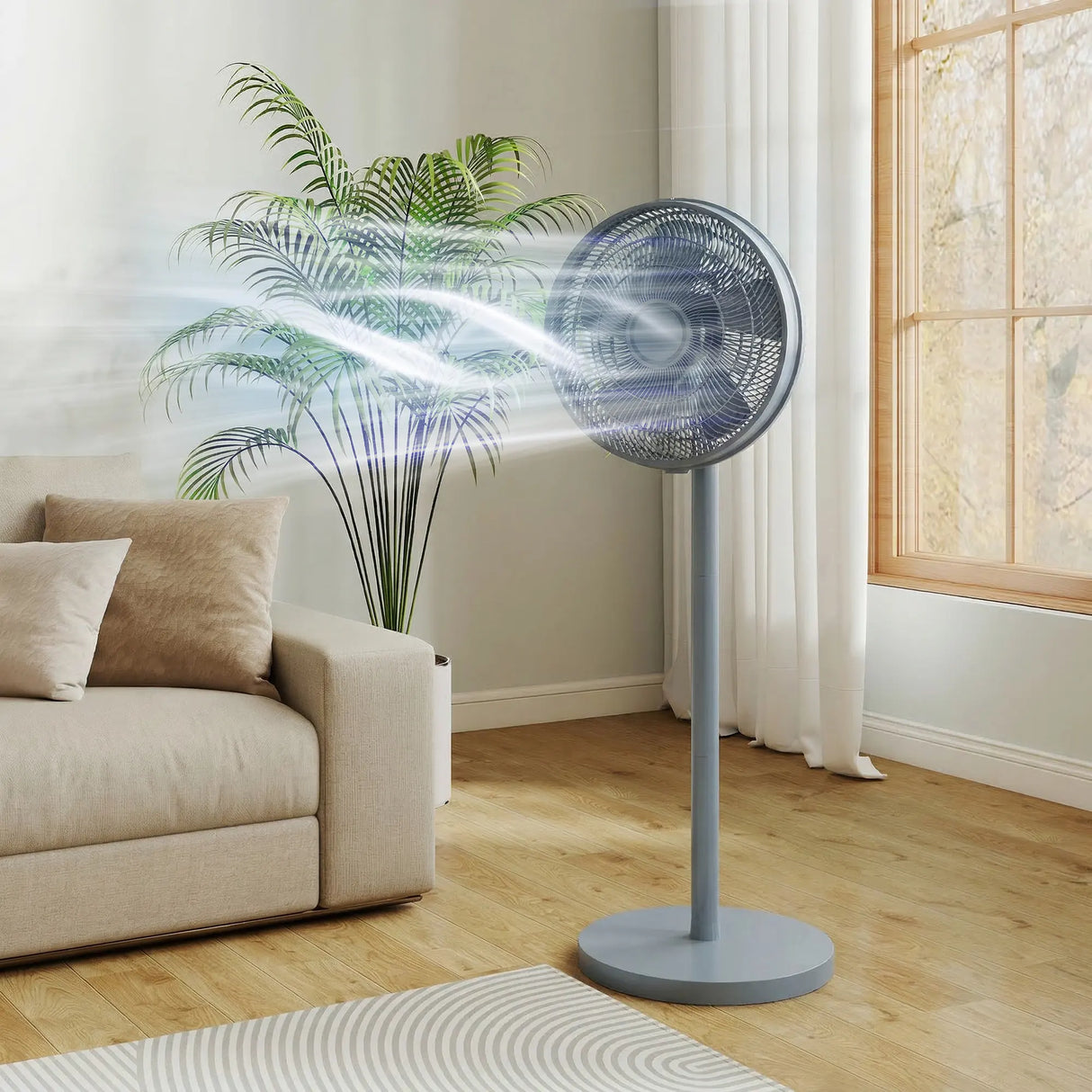 HOMCOM 40 cm Standing Fan, Cooling Floor Fan with 80 Oscillating, Adjustable Tilt and Height, 4 Speed, Remote Control, Grey