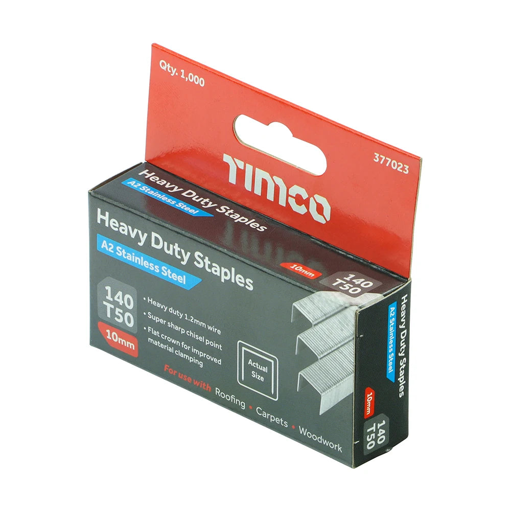 1000 x TIMCO Heavy Duty Chisel Point A2 Stainless Steel Staples - 10mm