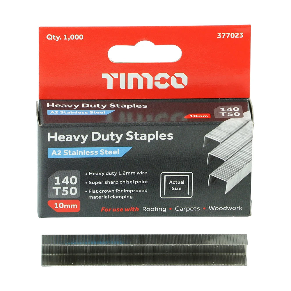 1000 x TIMCO Heavy Duty Chisel Point A2 Stainless Steel Staples - 10mm