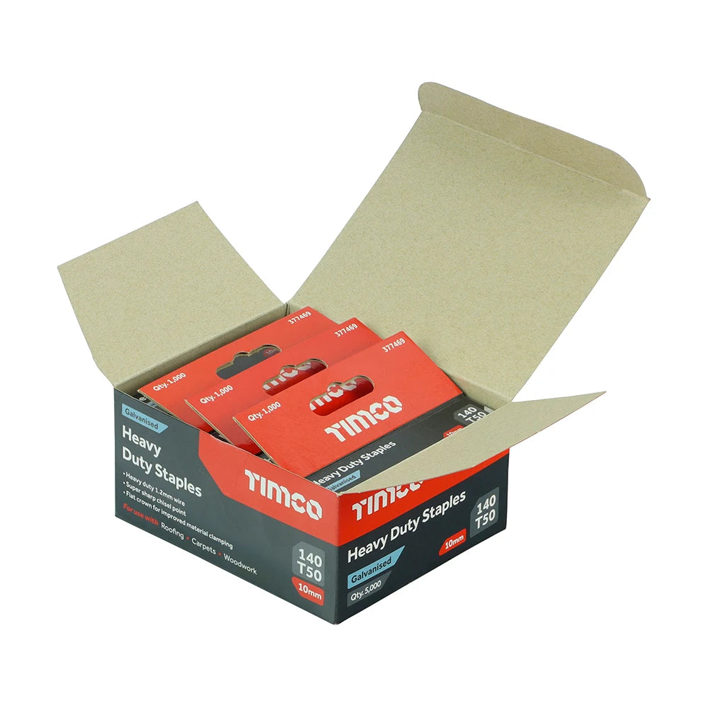 5000 x TIMCO Heavy Duty Chisel Point Galvanised Staples - 10mm