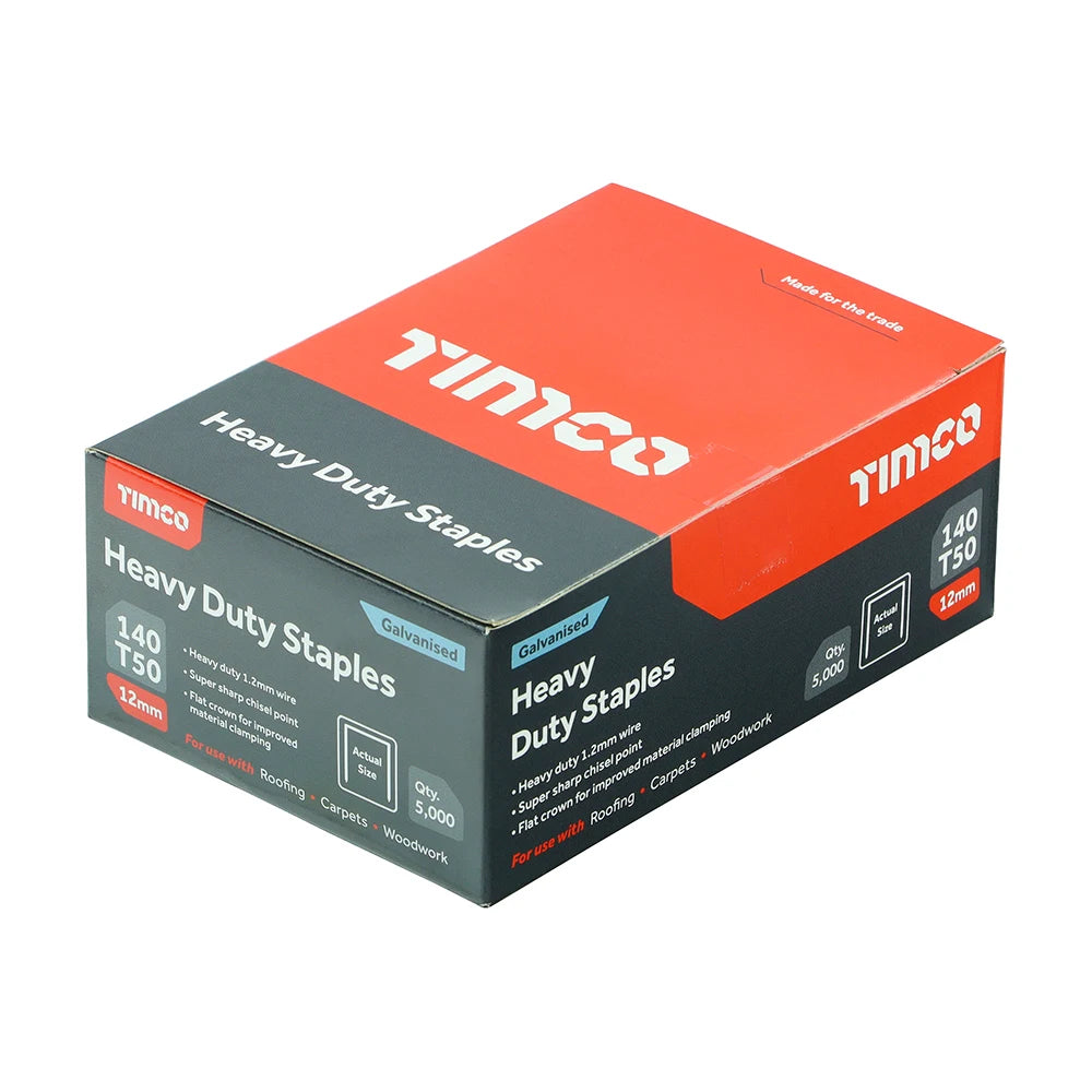 5000 x TIMCO Heavy Duty Chisel Point Galvanised Staples - 12mm