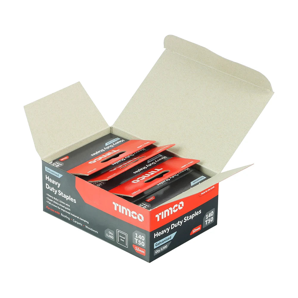 5000 x TIMCO Heavy Duty Chisel Point Galvanised Staples - 12mm