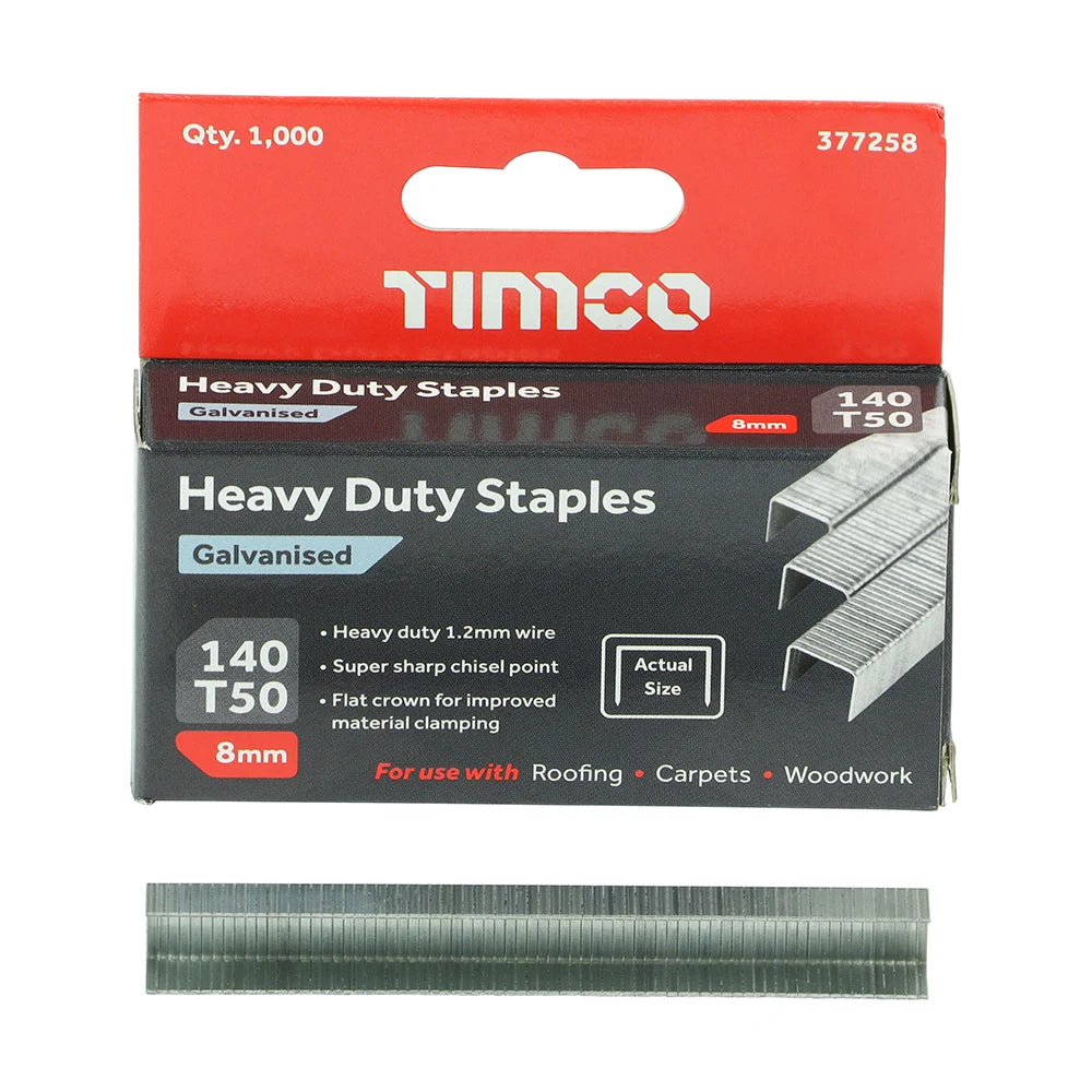 1000 x TIMCO Heavy Duty Chisel Point Galvanised Staples - 8mm