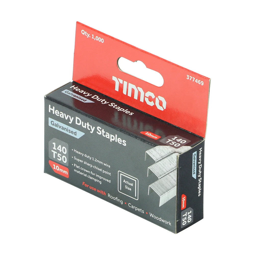 1000 x TIMCO Heavy Duty Chisel Point Galvanised Staples - 10mm