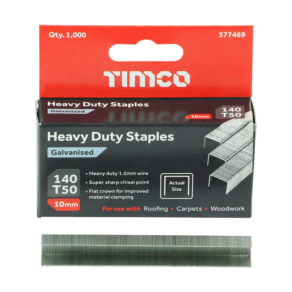1000 x TIMCO Heavy Duty Chisel Point Galvanised Staples - 10mm