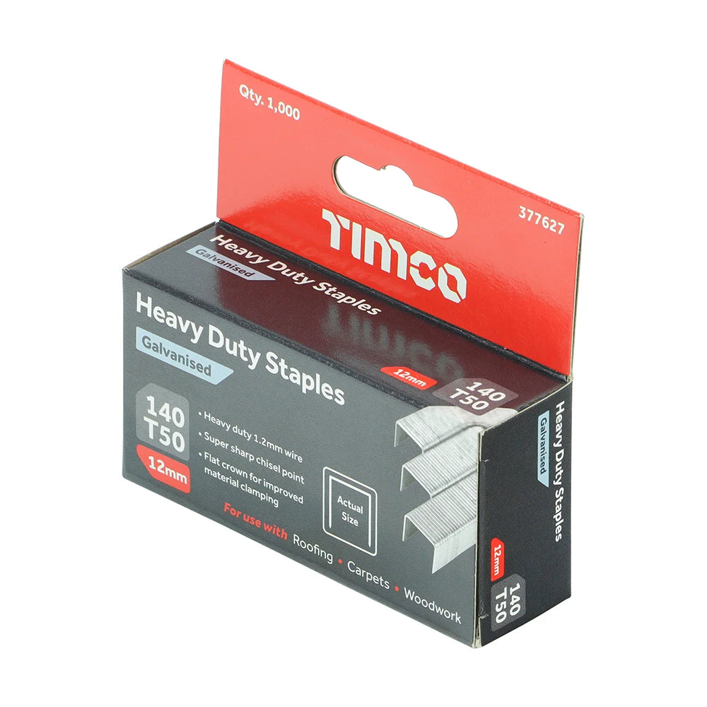 1000 x TIMCO Heavy Duty Chisel Point Galvanised Staples - 12mm