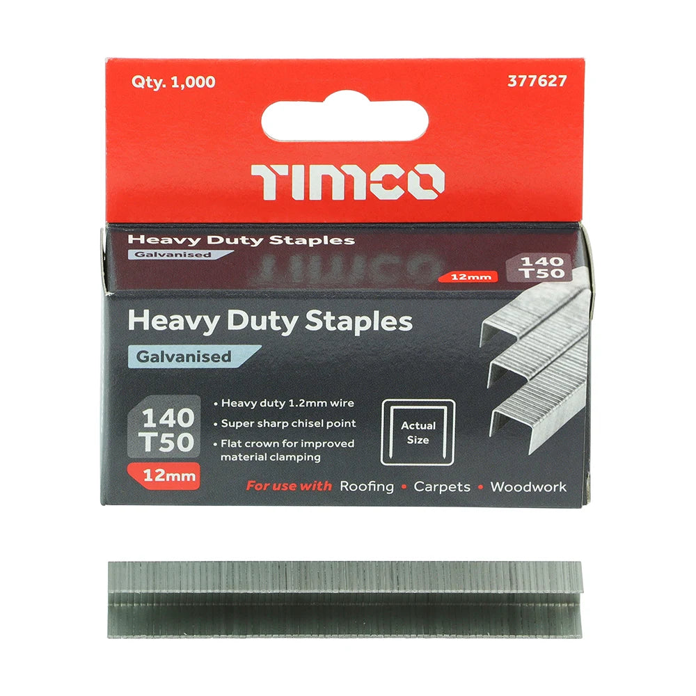 1000 x TIMCO Heavy Duty Chisel Point Galvanised Staples - 12mm